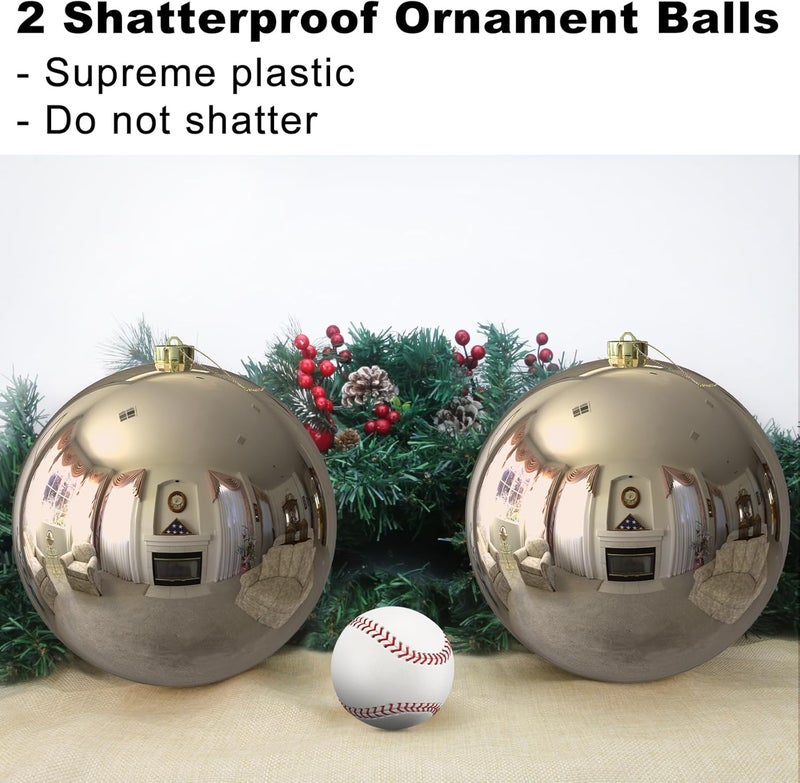 GameXcel Champagne Gold 8.0" Extra Large Christmas Ornaments - Christmas Tree Decoration Balls Shatterproof Hanging Shiny Balls for Birthday Holiday Wedding Decorations Set of 2pcs - Image 3